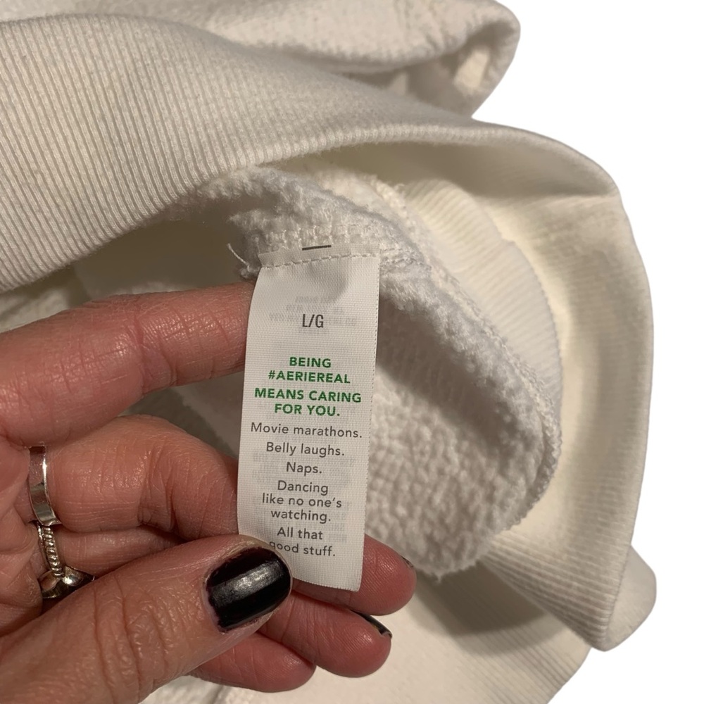 Aerie Quarter Zip Hoodie Womens Large White Cropped Soft Lounge Pullover - Picture 9 of 9